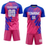 Maillot de football personnalisé à sublimation rose, blanc et bleu roi Maillot de football personnalisé à sublimation rose, blanc et bleu roi
