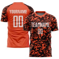 Maillot de football personnalisé par sublimation orange, blanc et noir