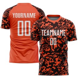 Maillot de football personnalisé par sublimation orange, blanc et noir