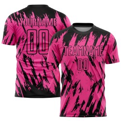Maillot de football personnalisé rose et noir par sublimation