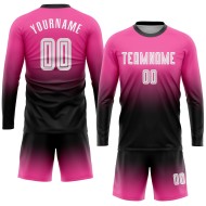 Maillot de football personnalisé à manches longues, rose, blanc et noir, imprimé par sublimation Maillot de football personnalisé à manches longues, rose, blanc et noir, imprimé par sublimation