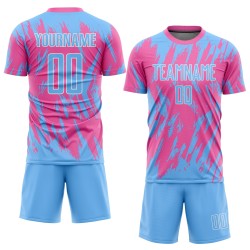 Maillot de football personnalisé rose bleu clair et blanc par sublimation Maillot de football personnalisé rose bleu clair et blanc par sublimation