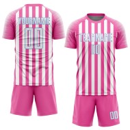 Maillot de football personnalisé à sublimation rose, blanc et bleu clair Maillot de football personnalisé à sublimation rose, blanc et bleu clair