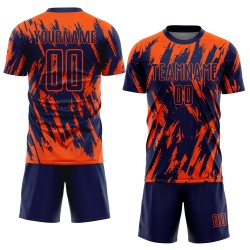Maillot de football personnalisé orange bleu marine par sublimation Maillot de football personnalisé orange bleu marine par sublimation