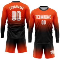 Maillot de football personnalisé à manches longues, orange, blanc et noir, imprimé par sublimation Maillot de football personnalisé à manches longues, orange, blanc et noir, imprimé par sublimation